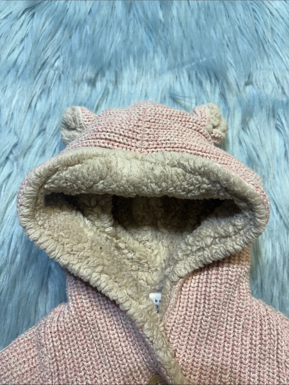 GAP Baby Hooded Cardigan in Light Pink with Cream Sherpa Lining Sz 0-3M